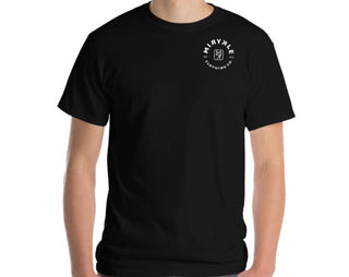 Men’s Black T-shirt With Guy Sitting On The Beach With A Dirtbike And A Surfboard. 
