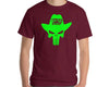 mens classic t-shirt maroon with lime green skull and cowboy hat 