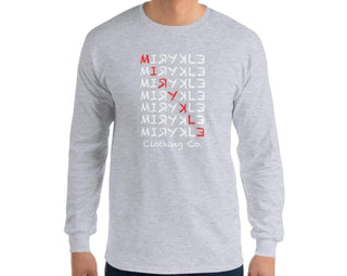 Black long sleeve tee shirt with white MIRYKLE and red diagonal slant in the middle.