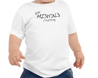 Little MIRYKLE Clothing Co Babies white comfortable t-shirt with black MIRYKLE Clothing Co 
