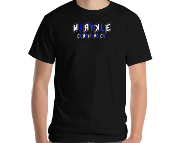 Men's Classic  black T-Shirt Blocked White And Blue MIRYKLE clothing co action sports brand