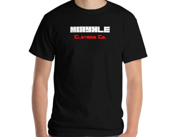 Men’s black tee with MIRYKLE Clothing Co logo with Grand Theft Auto font.