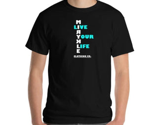 Men’s sapphire t-shirt with MIRYKLE Clothing Co Live Your Life graphic action sports brand