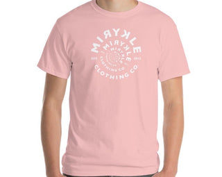 Men’s pink t-shirt with white spiral MIRYKLE Clothing custom design