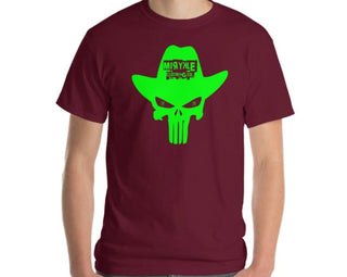 mens classic t-shirt black with lime green skull and cowboy hat