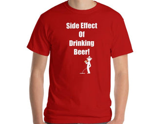 Black tee shirt with a guy wearing a sombrero while going Pee with the saying side Effect Of Beer 