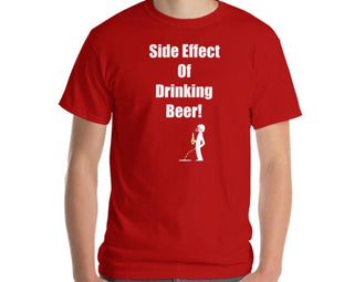 Men’s black t-shirt side effect of drinking beer guy wearing a football helmet and holding a bottle while going Pee MIRYKLE Clothing Co
