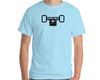 Sky blue t-shirt with MIRYKLE Clothing Co black skateboard trucks.