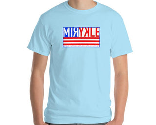 Men’s white T-shirt with MIRYKLE Clothing Co. American Flag graphic 