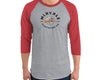 Grey with red sleeves Baseball tee shirt with angry baseball eat a baseball bat with MIRYKLE Clothing circle