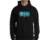 Black hoodie with light blue checkers