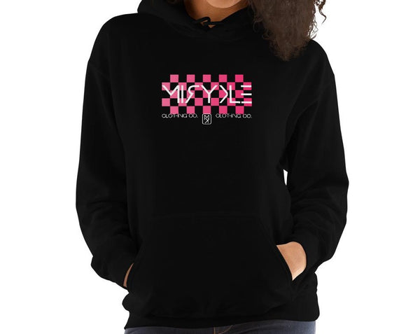 Women’s pink hoodie and pink checkers