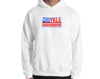 Grey hoodie with MIRYKLE Clothing Co flag