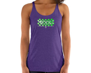 Women's Relaxed Fit MIRYKLE Green Checkered Logo Racerback Tank Top