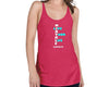 Women’s racerback tank top with MIRYKLE clothing co. Live Your Life in light blue.