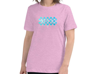 Women's Relaxed Fit MIRYKLE Light Blue Checkered Logo T-Shirt