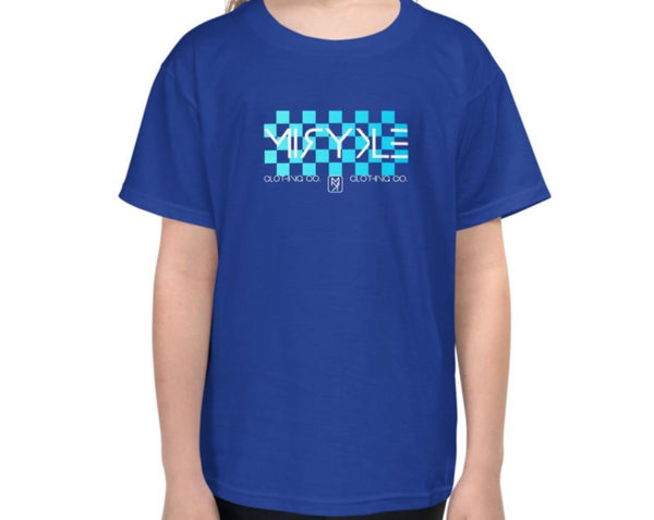 Youth Blue Short Sleeve MIRYKLE Checkered Logo T-Shirt